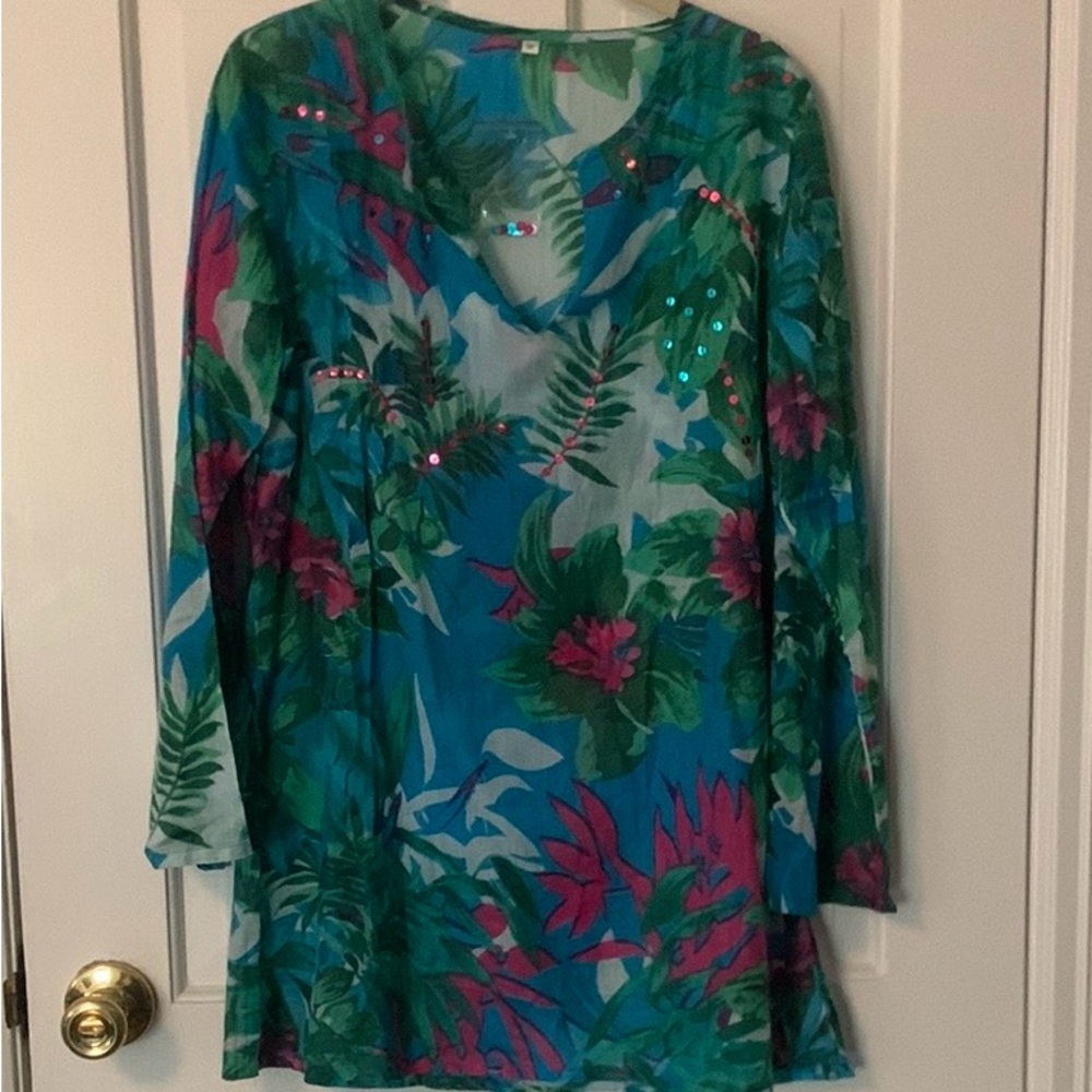 Floral Green and Pink Women's Beach/pool Coverup